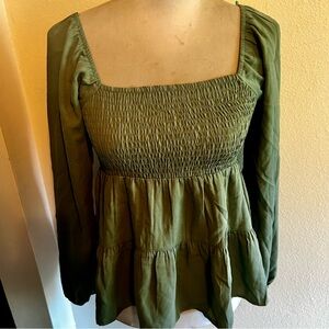 Paper crane boho style top blouse sage green sz medium new with tag